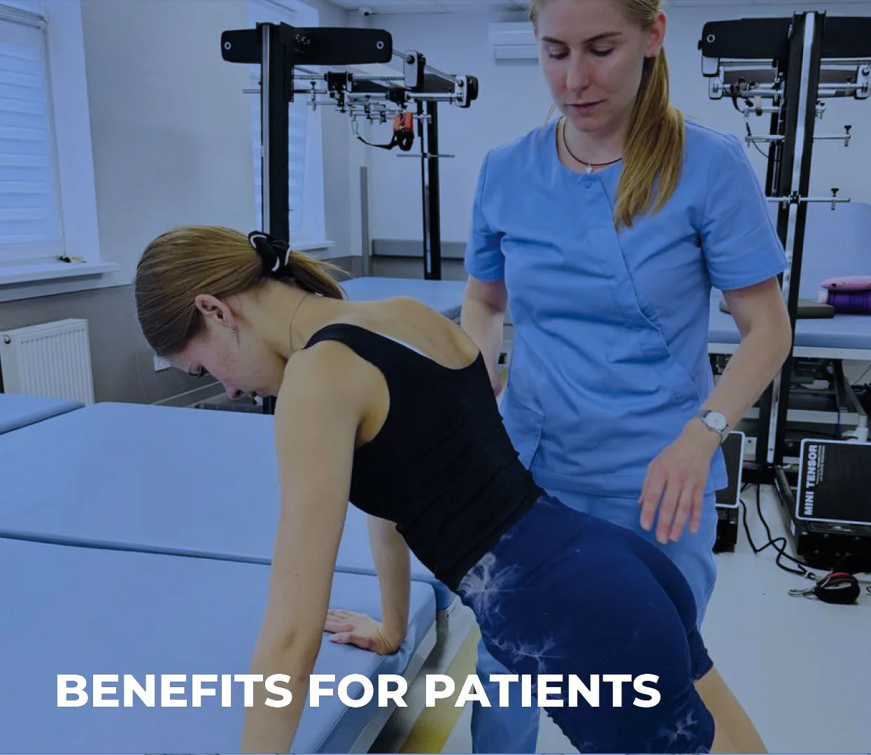 A rehabilitation specialist working with a patient after correction of pectus excavatum